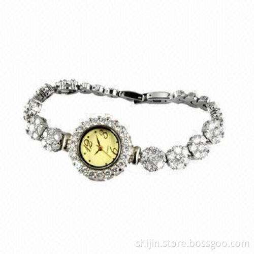 Fashion alloy glass diamond silvery wrist watch for ladies